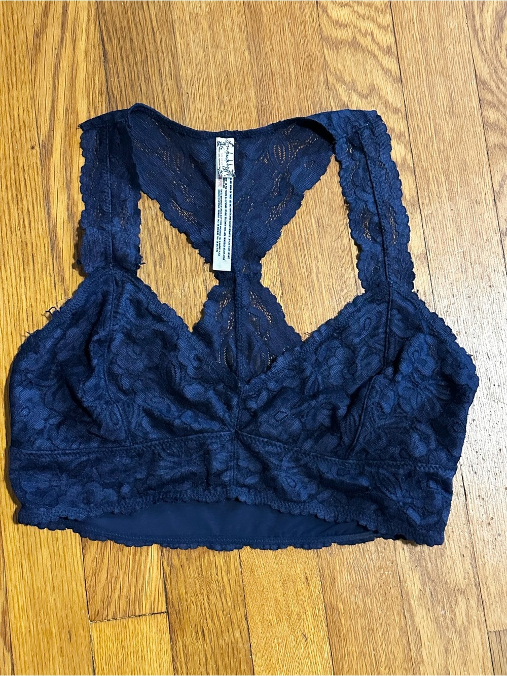 Free People Galloon Lace Racerback Bralette - Navy Blue (Medium)